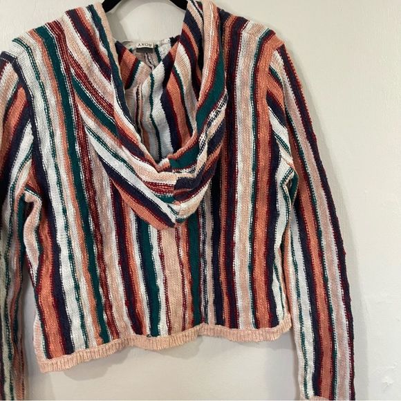 Roxy Tilly’s Exclusive Pink Teal White Red Vertical Striped Hooded Knit Sweater - Picture 14 of 16